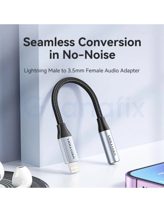 Adaptador Audio Vention Jack 3.5 Hembra - Lightning Macho