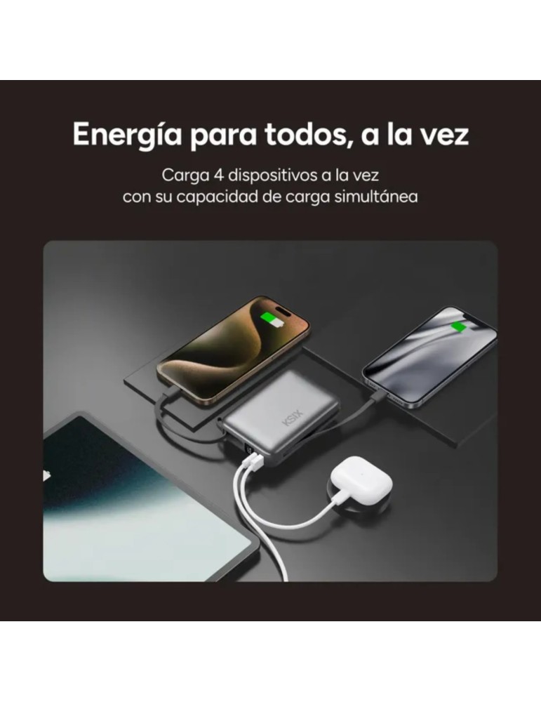 Ksix Powerbank 20000mAh PD 22.5W Cable USB-C con Pantalla Led Gris