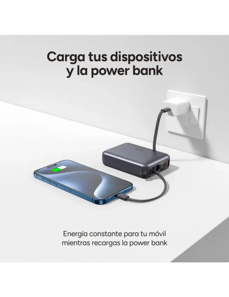 Ksix Powerbank 20000mAh PD 22.5W Cable USB-C con Pantalla Led Gris