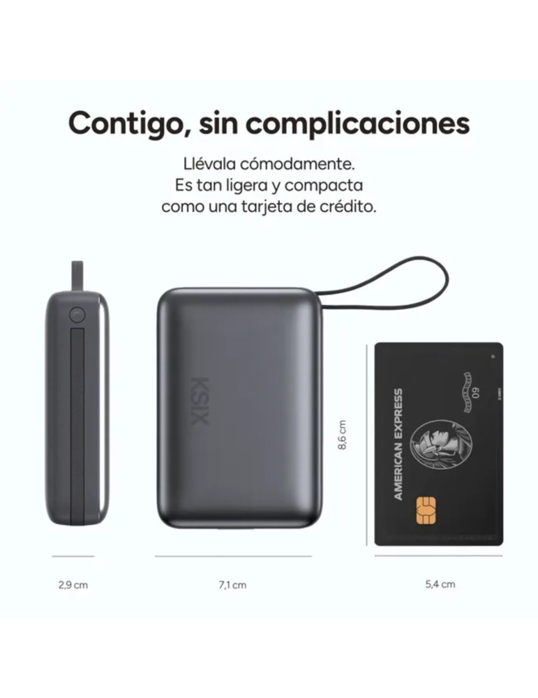Ksix Powerbank 20000mAh PD 22.5W Cable USB-C con Pantalla Led Gris
