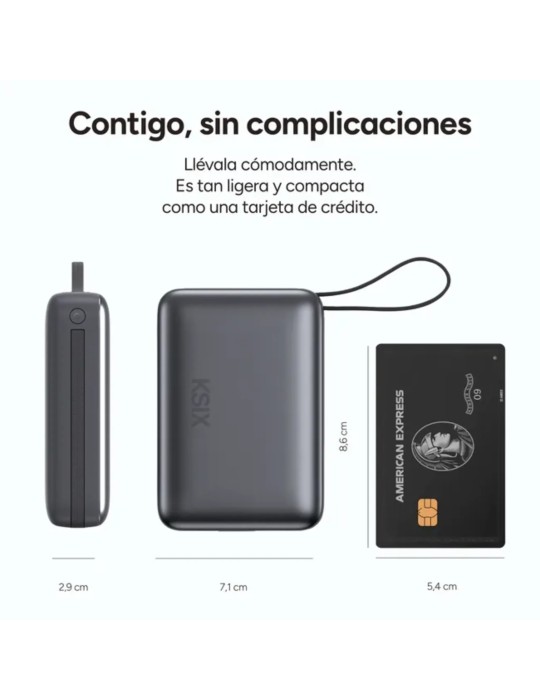 Ksix Powerbank 20000mAh PD 22.5W Cable USB-C con Pantalla Led Gris