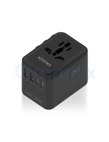 Aisens adaptador de corriente universal viaje QC3.0 25W Negro