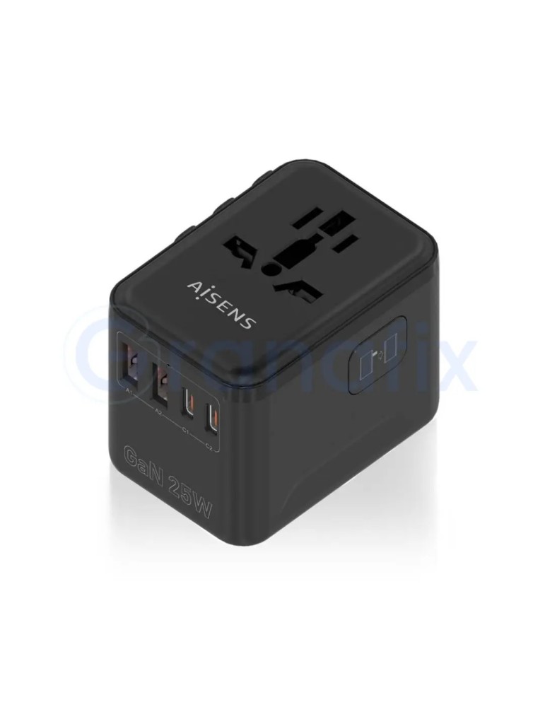 Aisens adaptador de corriente universal viaje QC3.0 25W Negro