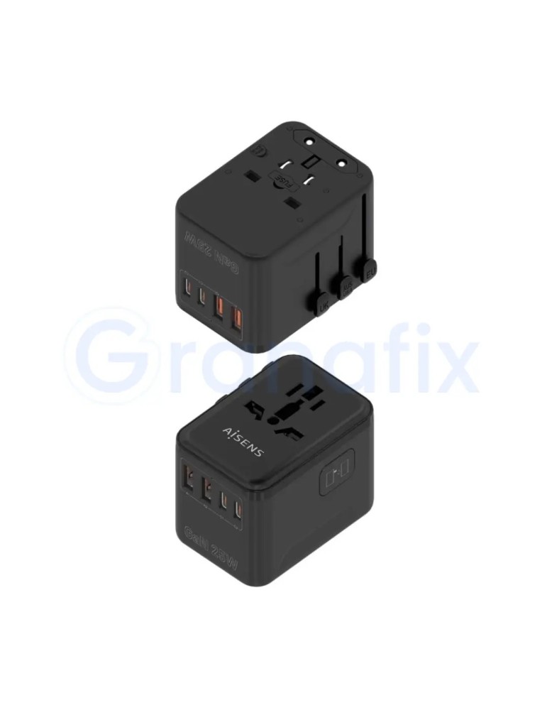 Aisens adaptador de corriente universal viaje QC3.0 25W Negro