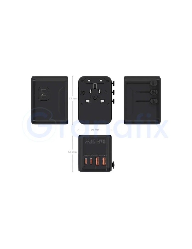 Aisens adaptador de corriente universal viaje QC3.0 25W Negro