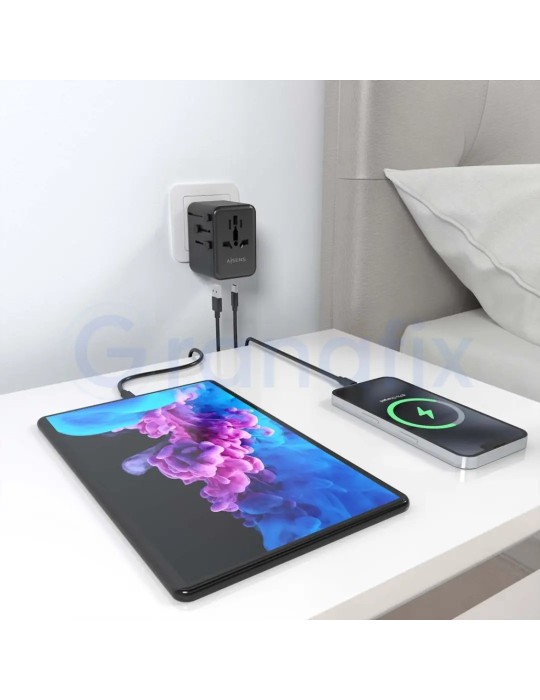 Aisens adaptador de corriente universal viaje QC3.0 25W Negro