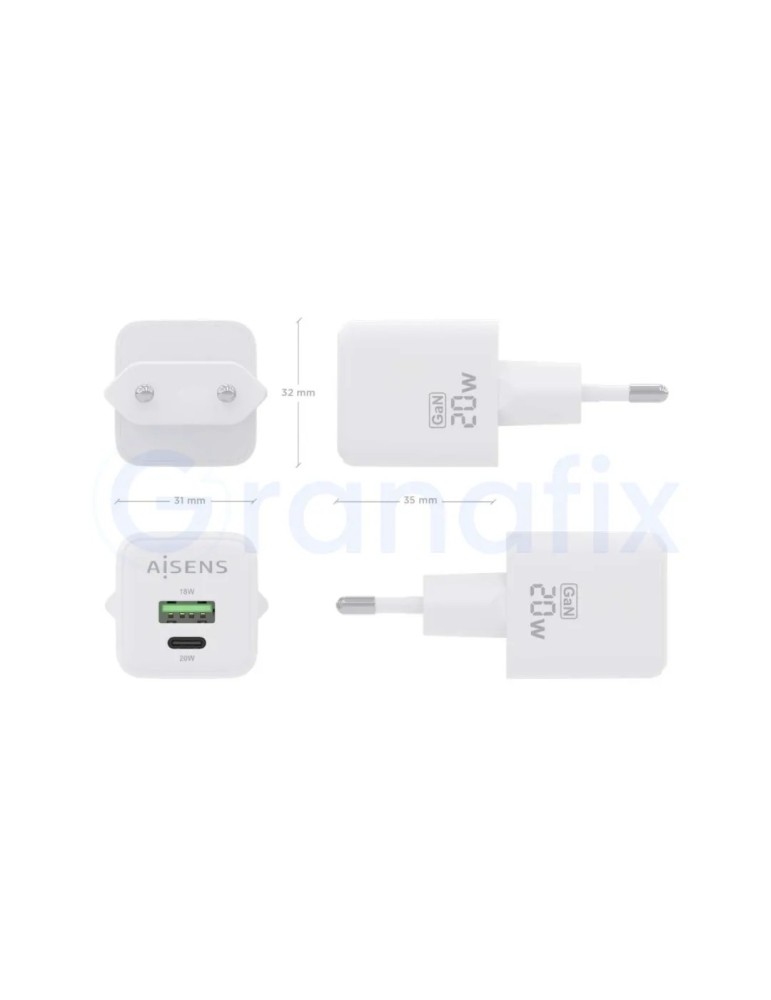 Cargador Gan Aisens Tipo-C - USB 20W