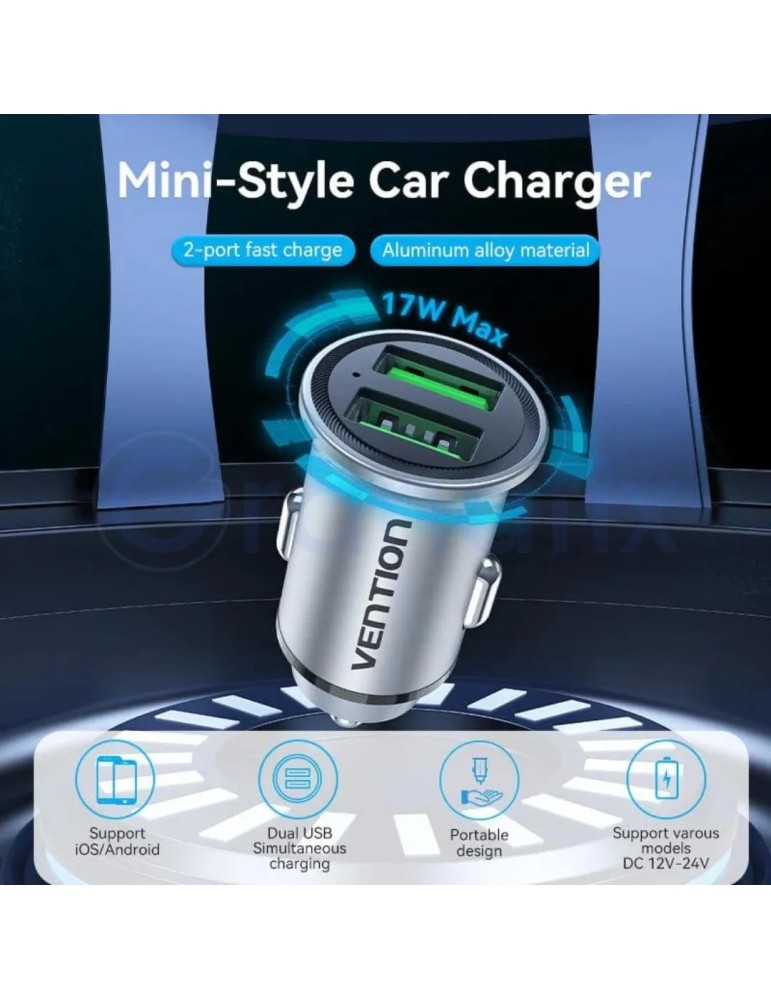 Cargador de coche mini Vention 2xUSB 18W