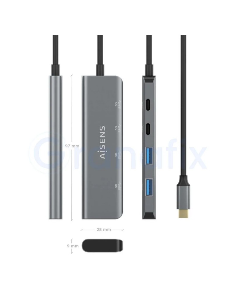 Hub USB Tipo-C Aisens 2xUSB-C 2xUSB-A Gris