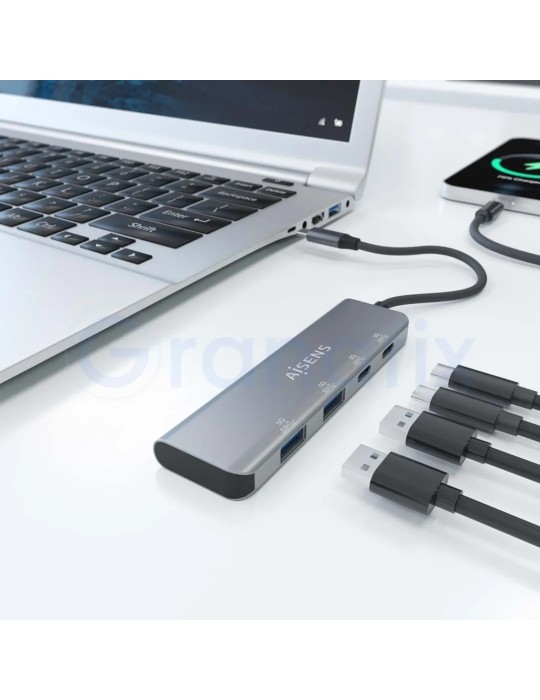 Hub USB Tipo-C Aisens 2xUSB-C 2xUSB-A Gris