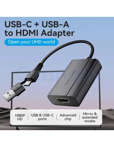 Adaptador Vention USB-C / USB-A Macho a HDMI Negro 2