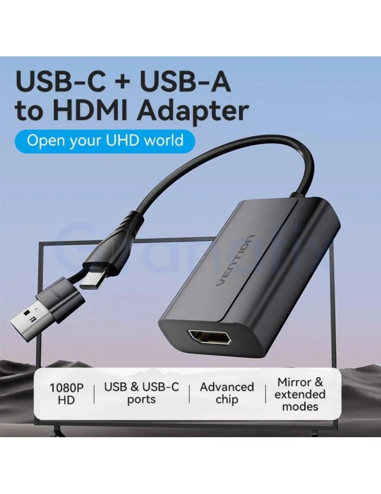 Adaptador Vention USB-C / USB-A Macho a HDMI Negro