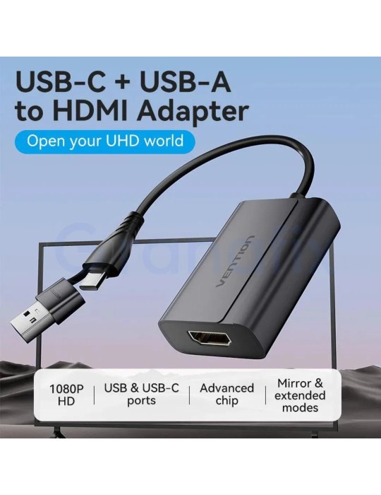 Adaptador Vention USB-C / USB-A Macho a HDMI Negro