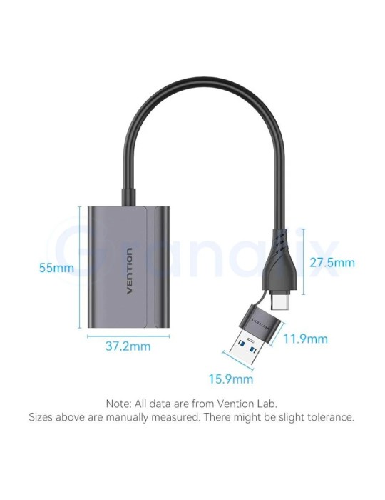 Adaptador Vention USB-C / USB-A Macho a HDMI Negro