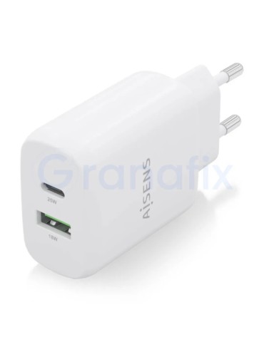 Cargador de Pared Blanco Aisens Tipo C / USB A 25W 2
