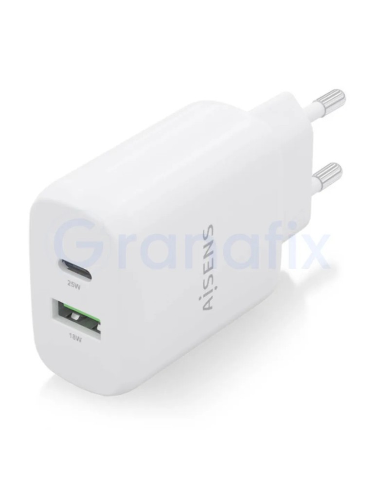 Cargador de Pared Blanco Aisens Tipo C / USB A 25W