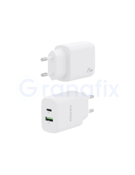 Cargador de Pared Blanco Aisens Tipo C / USB A 25W