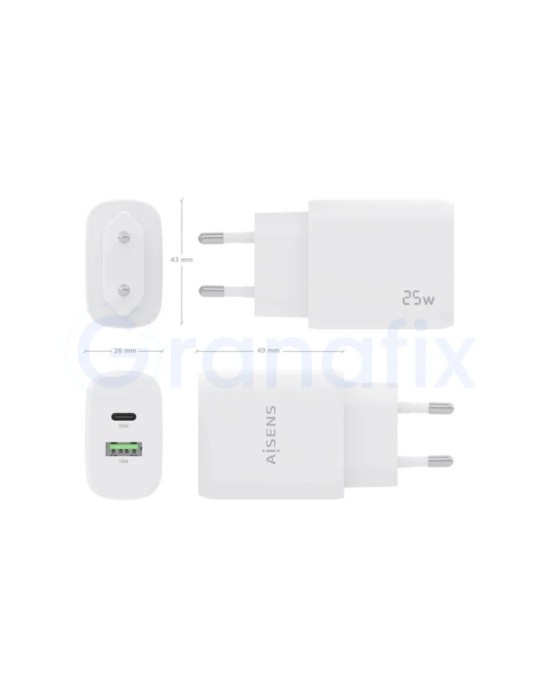 Cargador de Pared Blanco Aisens Tipo C / USB A 25W