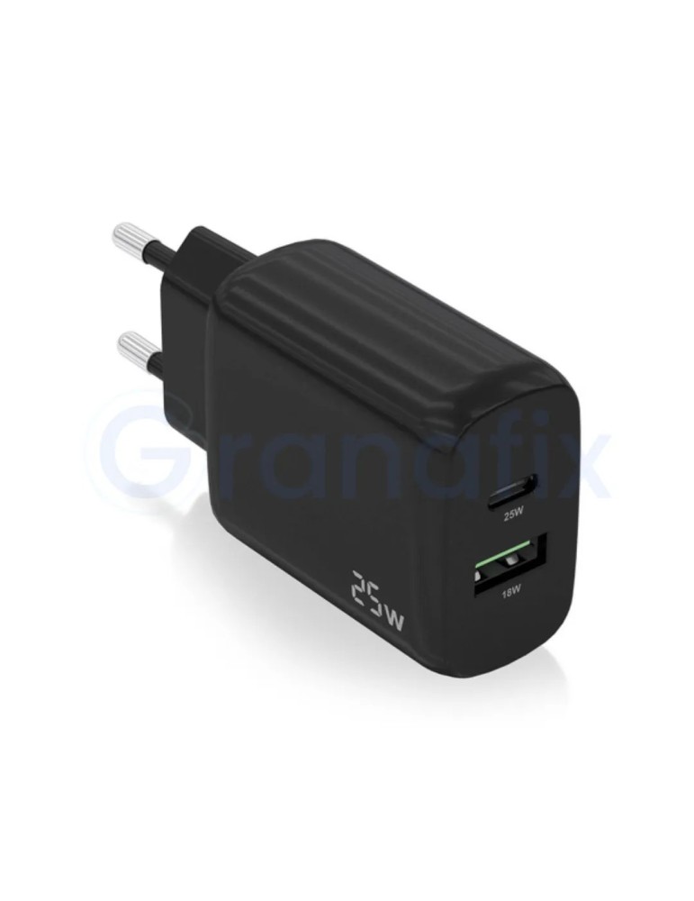 Cargador de Pared Negro Aisens Tipo C / USB A 25W