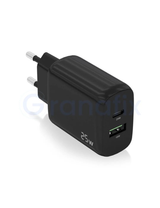 Cargador de Pared Negro Aisens Tipo C / USB A 25W