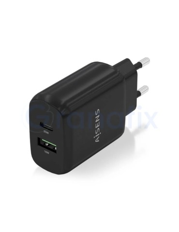 Cargador de Pared Negro Aisens Tipo C / USB A 25W 2