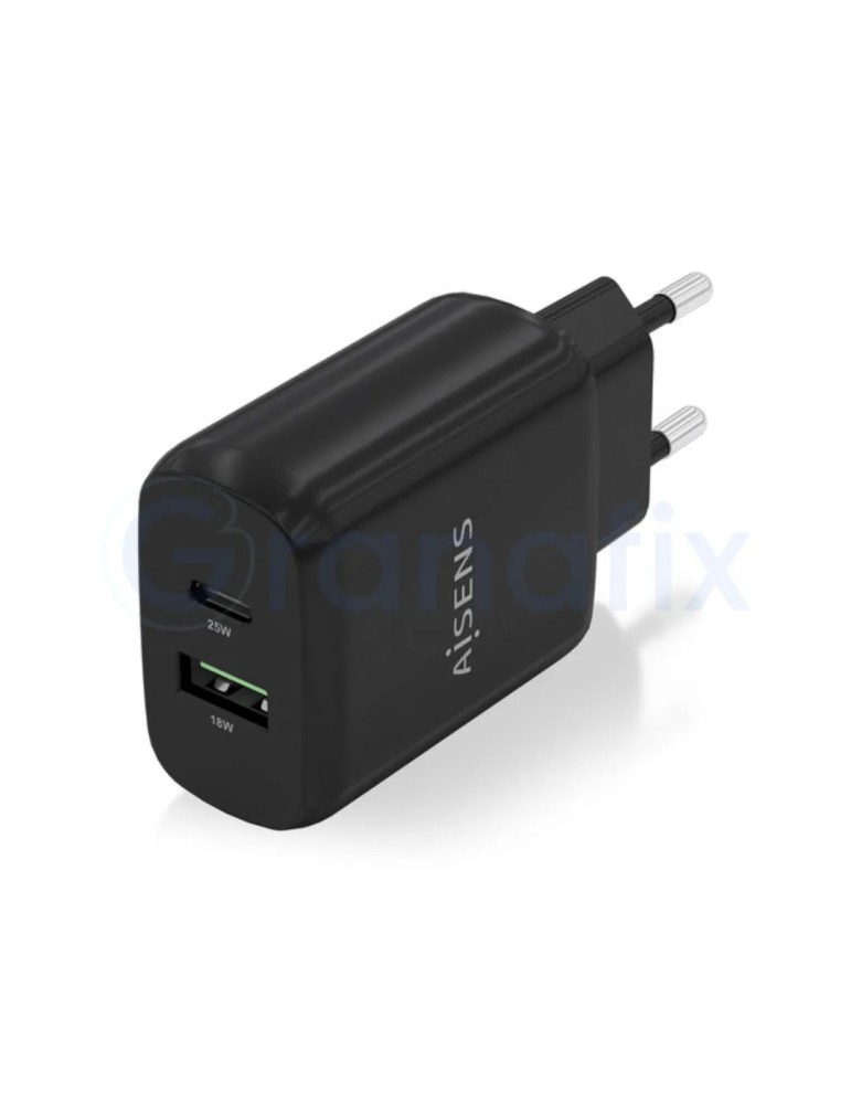 Cargador de Pared Negro Aisens Tipo C / USB A 25W