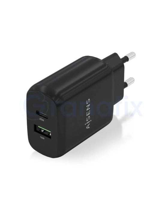 Cargador de Pared Negro Aisens Tipo C / USB A 25W